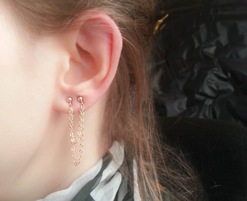 SALE Chain Stud Earrings Chain drop earrings Double Etsy