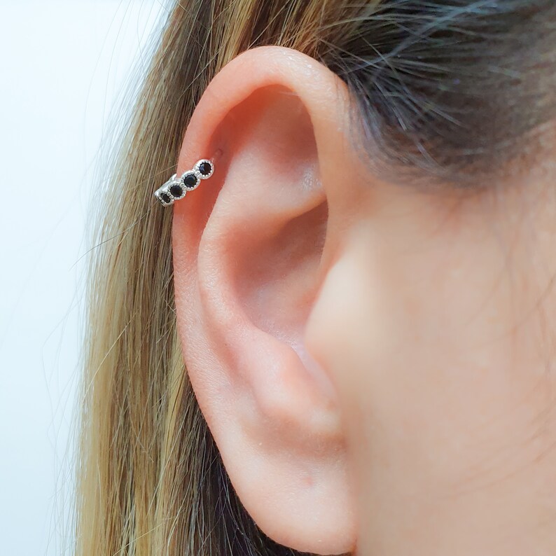 Black Helix Earring Helix Hoop Sterling Silver Helix Etsy