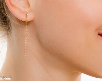 Mother Day - Chain Stud Earrings - Simple long chain drop earrings - Long earring - Gold chain earring - Minimal earring
