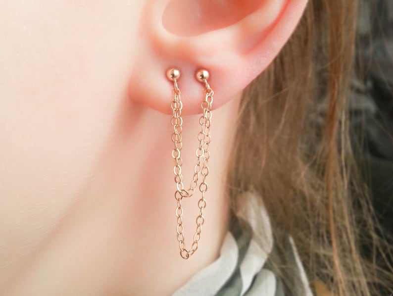 SALE Chain Stud Earrings Chain drop earrings Double Etsy