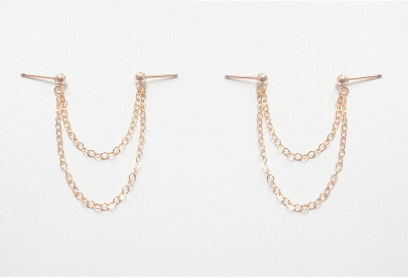 SALE Chain Stud Earrings Chain drop earrings Double Etsy
