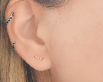 Mother Day - Double Piercing -Double Post Earring-Double Lobe Round U Earring-Two Hole Earring-Two piercing earring-Arch Staple Earring