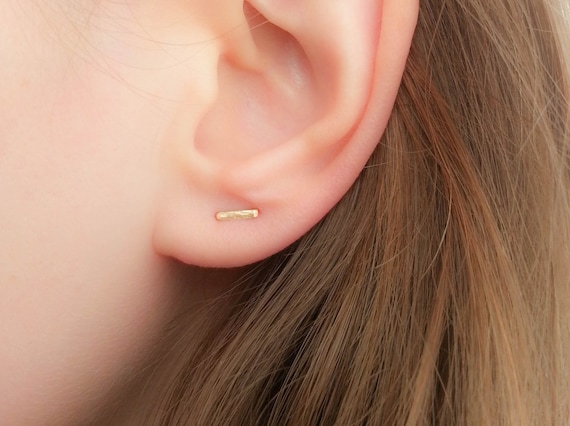 Double Ear Piercing Earrings-10k Gold Chain Stud Earrings-two Hole Earring- double Circle Chain Earring-geometric Earrings-multiple Piercings - Etsy