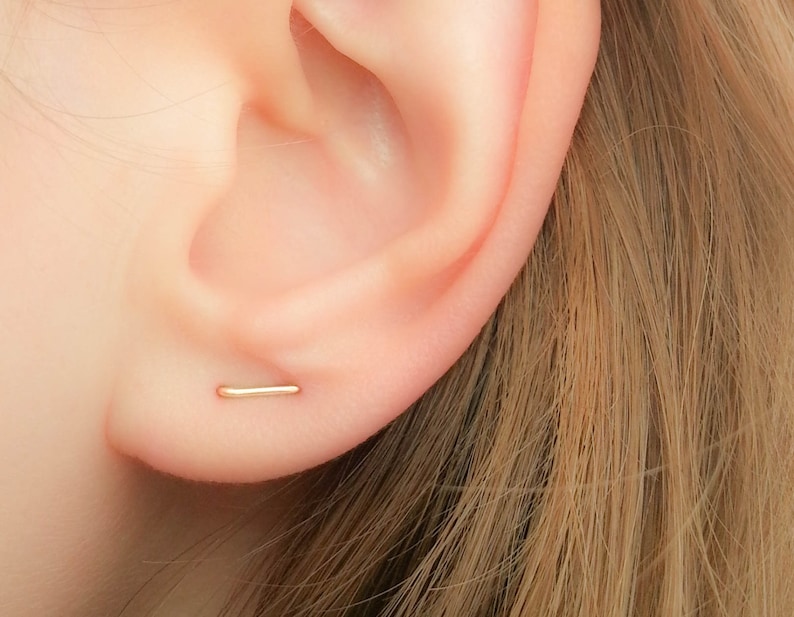 Double Piercing Double Lobe Earring-Double Post Earring-Two Hole Earrings-Two piercing earring-Staple Earrings-Double Piercings Earring Set image 3