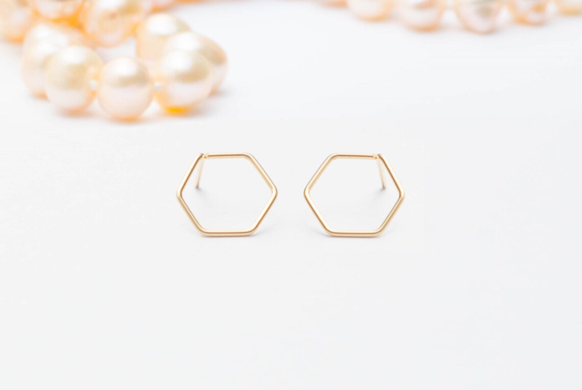 Hexagon Earring Hexagon Earrings Studs Gold Dainty Etsy UK