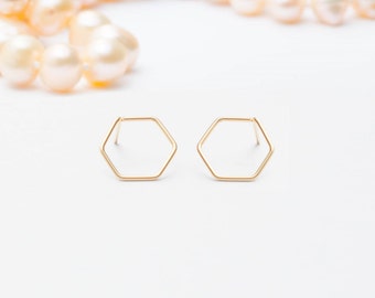 hexagon earring - Hexagon Earrings Studs -  Gold Dainty Earrings - Open Hexa Studs earrings -  Geometric earrings - Hex stud earrings