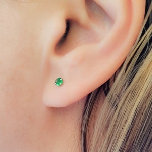 Mother Day - Emerald Earrings - Emerald Studs Earrings - Tiny Emerald Earrings -  Minimal Dainty Everyday Emerald Earrings - Green Emerald