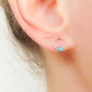 Mother Day - Circle Earrings Opal - Opal Stud Earrings - Blue opal earrings - Round opal studs