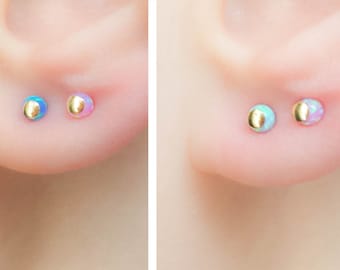 Stud Earrings Set - Opal Earrings - Tiny Earrings - Interchangeable Earrings