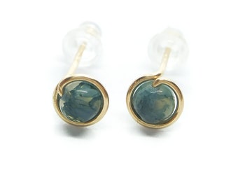 Moss Agate Studs - Moss Agate Earrings - Agate Earrings - Natural Stone Earrings