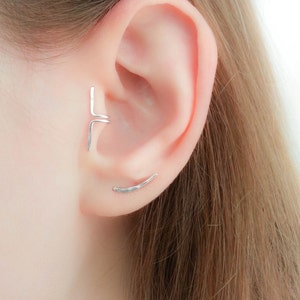 Ear climber earring Ear Crawler Tiny Ear Climber-Silver Ear Climber-Bar Earrings-Silver Bar Earrings-Ear Sweep-Cartilage stud earring image 4