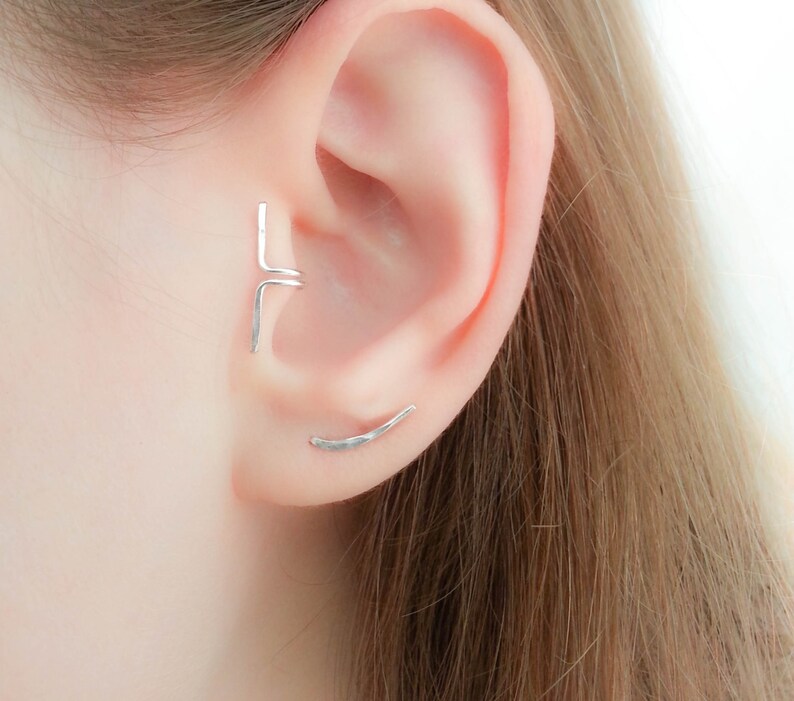 Ear climber earring Ear Crawler Tiny Ear Climber-Silver Ear Climber-Bar Earrings-Silver Bar Earrings-Ear Sweep-Cartilage stud earring image 4