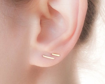 SALE - Earrings Studs - Bar Stud Earrings - Gold Tiny Earrings - Pin Studs - Silver Line Earrings - Rose Gold Staple Earrings