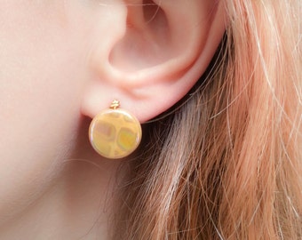 Mother Day - Beige Earrings-Cream Earrings-Gold Filled Coffee Earrings-Butterscotch Earrings-Large Round Stud Earrings-Caramel Earrings
