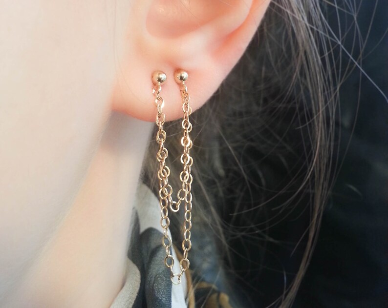 SALE Chain Stud Earrings Chain drop earrings Double Etsy