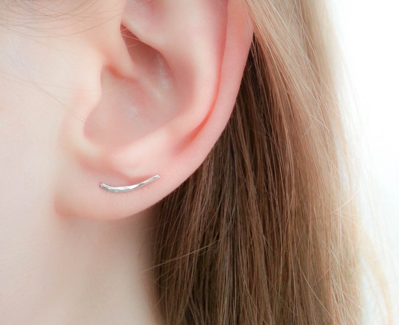 Ear climber earring Ear Crawler Tiny Ear Climber-Silver Ear Climber-Bar Earrings-Silver Bar Earrings-Ear Sweep-Cartilage stud earring image 1