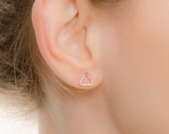 Mother Day - Triangle Stud Earrings - Rose Gold Earrings - Geomatric earrings -small triangle earrings