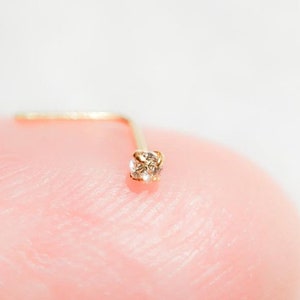 Teeny Tiny CZ Nose Stud Sterling Silver Nose Stud Micro Nose Stud Tiny Diamond Nose Piercing 22g Straight L Shape 1.5mm