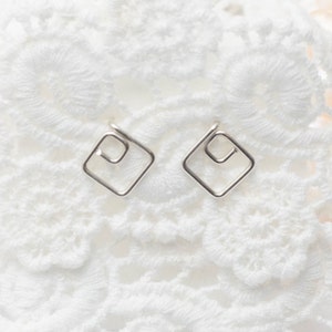 Sterling Silver Earrings - Geometric Studs - Open square studs - Chic studs - Gift for her