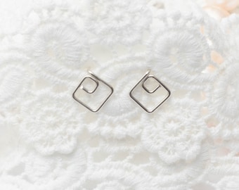 Mother Day - Sterling Silver Earrings - Geometric Studs - Open square studs - Chic studs - Gift for her