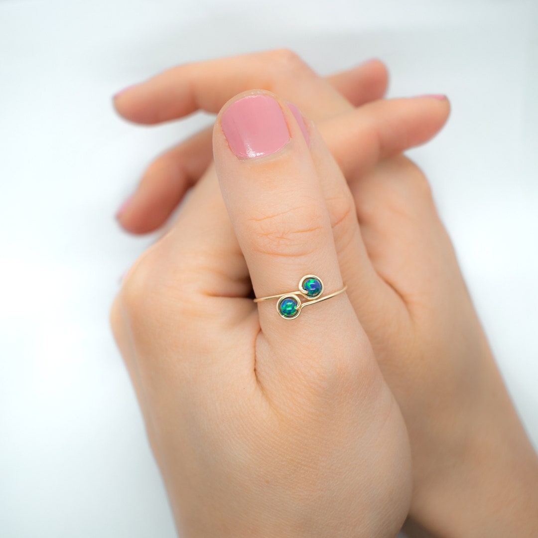 Opal Ring - Gold Ring - Adjustable Opal Band Ring - Double Opal Band ...
