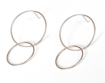 Circles Stud Hoop Earrings- Sterling Silver Hoop Earrings- Double Hoops Earrings- Stud Hoops- Thin Hoop Earrings- Dangle Hoops Earrings