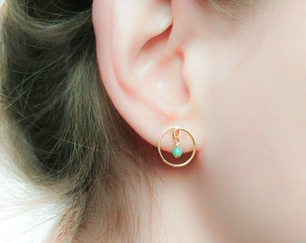 Opal Earrings Dangle-Opal Stud Earrings-Gold Earrings-Minimalist Earrings Gold-Open Circle Earrings Opal-Earrings Handmade-Everyday Earrings