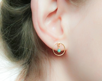 Opal Earrings Dangle-Opal Stud Earrings-Gold Earrings-Minimalist Earrings Gold-Open Circle Earrings Opal-Earrings Handmade-Everyday Earrings