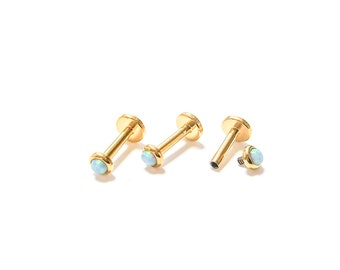 Mother Day - Flat Back Screw Opal Piercing 16g- Flat back Opal Helix Piercing- Screw Opal Piercing Stud- Flat Back Cartilage Opal Earring