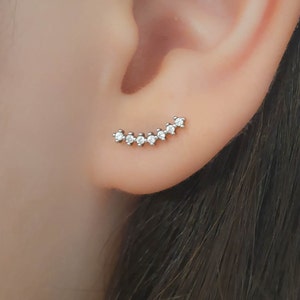 Silber gebogene Ohrringe-Silber CZ Diamanten Kletterer Ohrringe-Bolzen Ohrringe-CZ Ohrstecker Ohrringe-Tiny Bar Ohrringe-Tiny Diamanten gebogene Bolzen