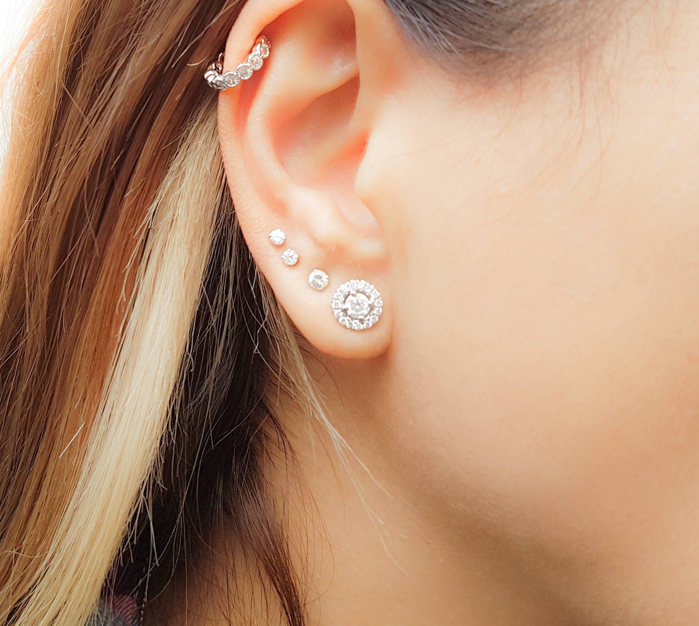 CZ Stud Earrings- CZ Earrings Halo- Diamante Earrings- Crystal Earrings- Bridal Stud Earrings- Prom earrings- Cubic Zirconia Studs