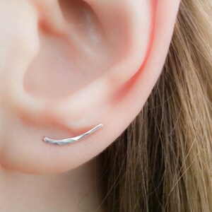 Ear climber earring Ear Crawler Tiny Ear Climber-Silver Ear Climber-Bar Earrings-Silver Bar Earrings-Ear Sweep-Cartilage stud earring image 2