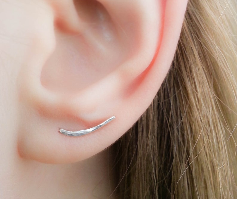 Ear climber earring Ear Crawler Tiny Ear Climber-Silver Ear Climber-Bar Earrings-Silver Bar Earrings-Ear Sweep-Cartilage stud earring image 2