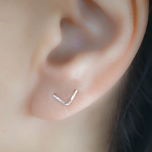 Double Piercing Earrings - Two Hole Earrings - Diamond Cut Earrings - Chevron Earrings - Double Lobe Earrings -Multiple Piercing