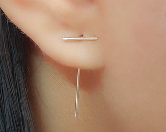 Día de la Madre - Pendientes Silver Threader - Pendientes de barra - Chaqueta para orejas - Pendientes delanteros traseros - Joyería minimalista - Pendientes de doble cara