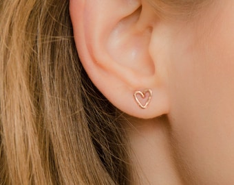 Mother Day - Heart Studs Earrings - Rose Gold Studs - Rose gold heart earrings