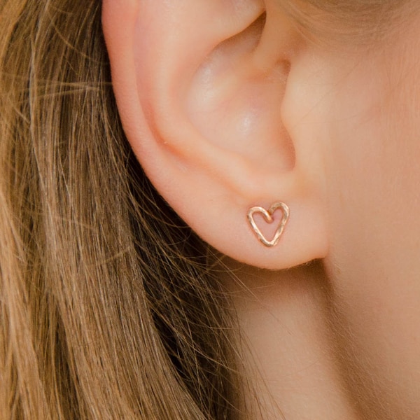 Mother Day - Heart Studs Earrings - Rose Gold Studs - Rose gold heart earrings