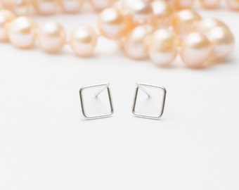 Mother Day - Square Studs - Geometric Earrings - Square silver stud earrings
