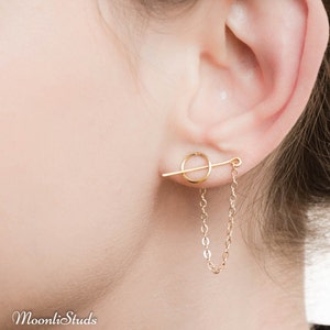Threader Earrings- chain earrings-Edgy Earrings-minimalist earring-Circle chain stud Earring-Bar chain earrings-Edgy Jewelry-Stick Earrings