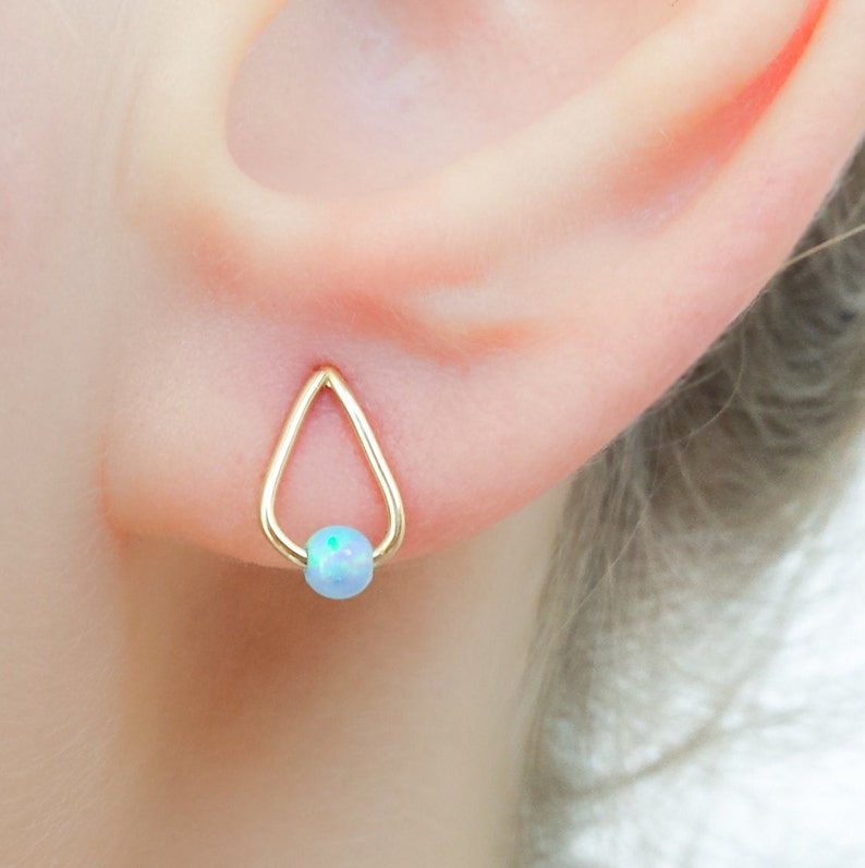 Mother Day Opal Earrings Earring stud Opal Earring studs Gold opal earrings Drop studs and opal bead Dainty Tear drop earrings image 4