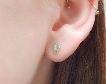 Jade Studs Earrings - Natural Jade Studs Earrings - Natural Jade Studs - Light Green Jade Studs - Minimal Dainty Everyday Jade Stud Earrings