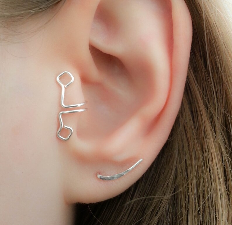 Ear climber earring Ear Crawler Tiny Ear Climber-Silver Ear Climber-Bar Earrings-Silver Bar Earrings-Ear Sweep-Cartilage stud earring image 5