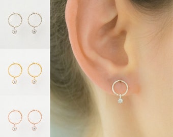 Mother Day - Small Studs Earrings - Rose Gold Studs - Gold Studs - Circle Studs - Dangle Stud Earrings - Dainty Bridal Earrings