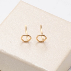 Mother Day - Hexagon Earrings - Tiny Hexagon Studs - Gold hex earrings - minimalist jewelry