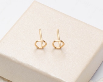 Mother Day - Hexagon Earrings - Tiny Hexagon Studs - Gold hex earrings - minimalist jewelry