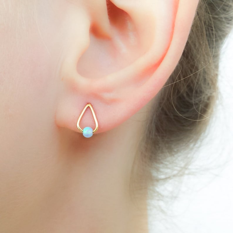 Mother Day Opal Earrings Earring stud Opal Earring studs Gold opal earrings Drop studs and opal bead Dainty Tear drop earrings image 3