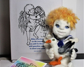 Felted Guardian Angel With Seagull Artdoll OOAK