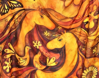 Bufanda de seda extragrande pintada a mano "Sueño de Verano Dorado"
