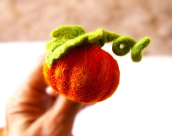 Broche de calabaza de lana de fieltro