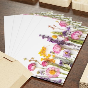 Pack of 10 Pressed Floral Greeting Cards With a Lovely Wildflower Pattern - Blank Inside - Envelopes Included